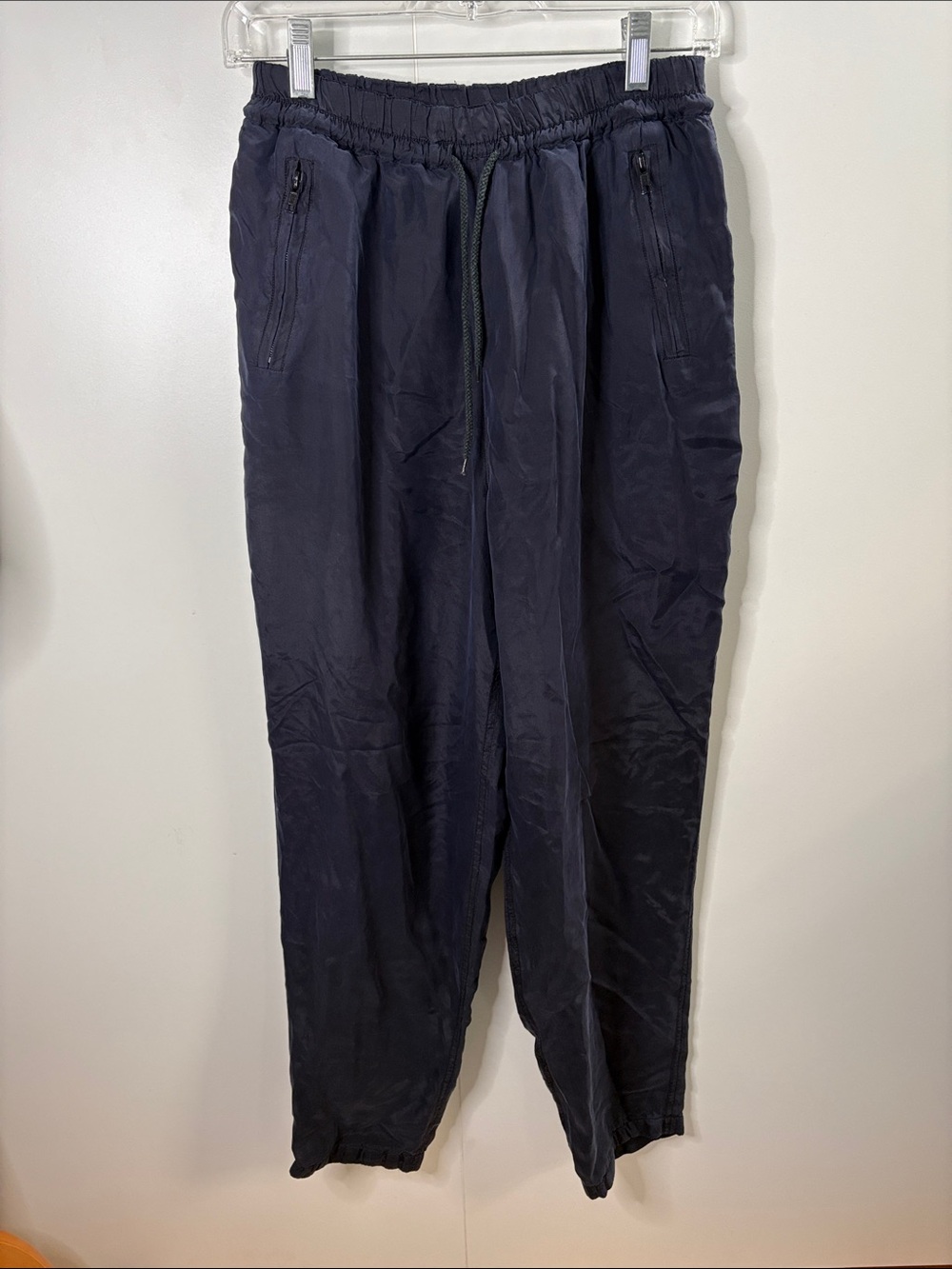 Kriss Kross Navy Silk Elastic Waist Drawstring Joggers S